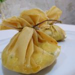 Saquitos de bacalao con cola de langostino del Resturante Galli